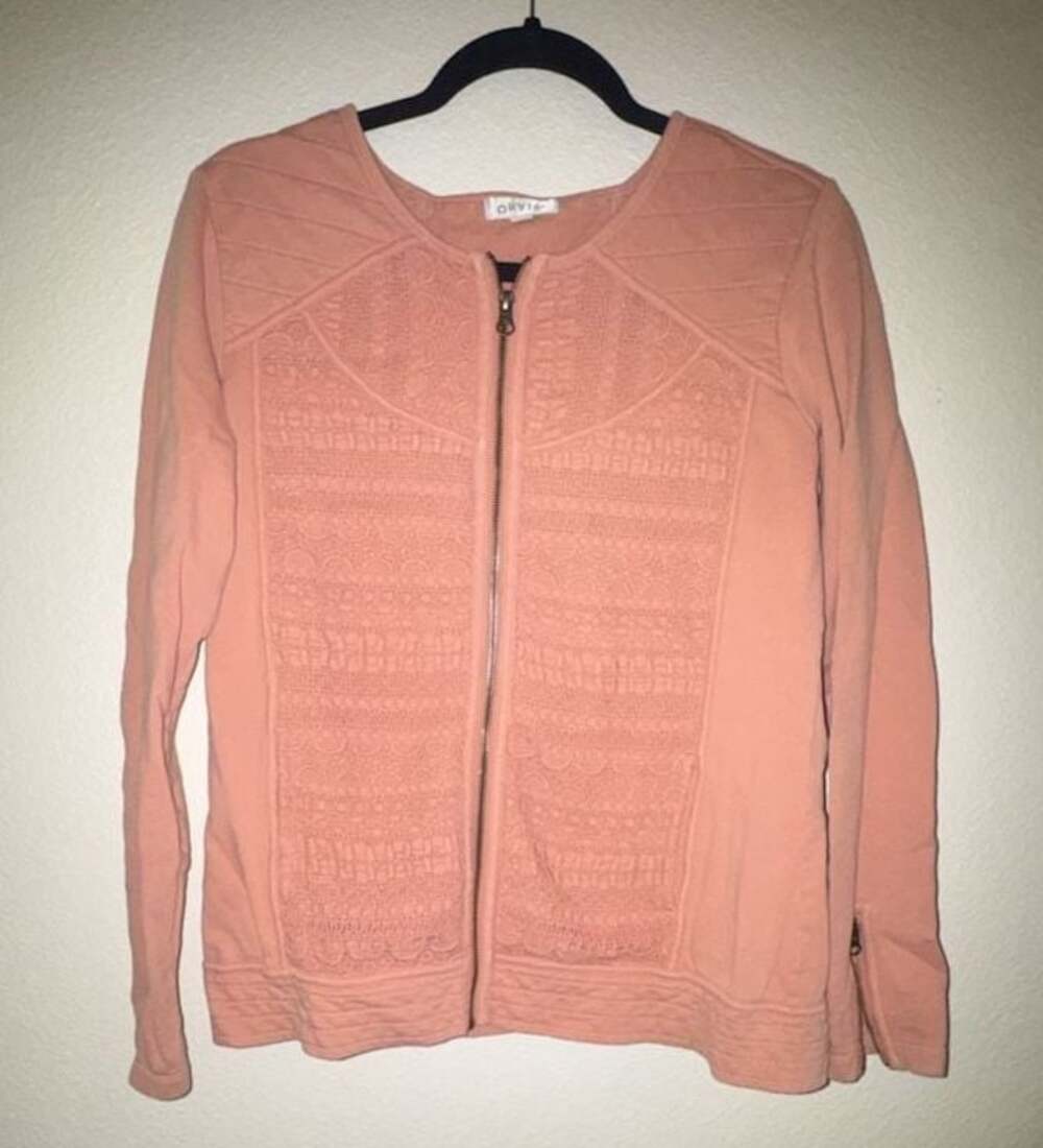 Orvis Peach Cotton Full Zip Jacket With Lace Detail Size PM